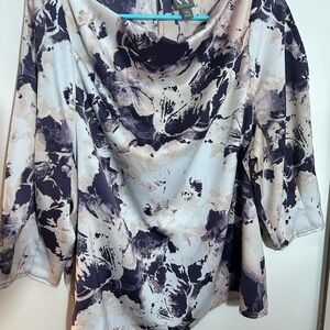 Worthington Artistic Print Blouse - Cream and Black